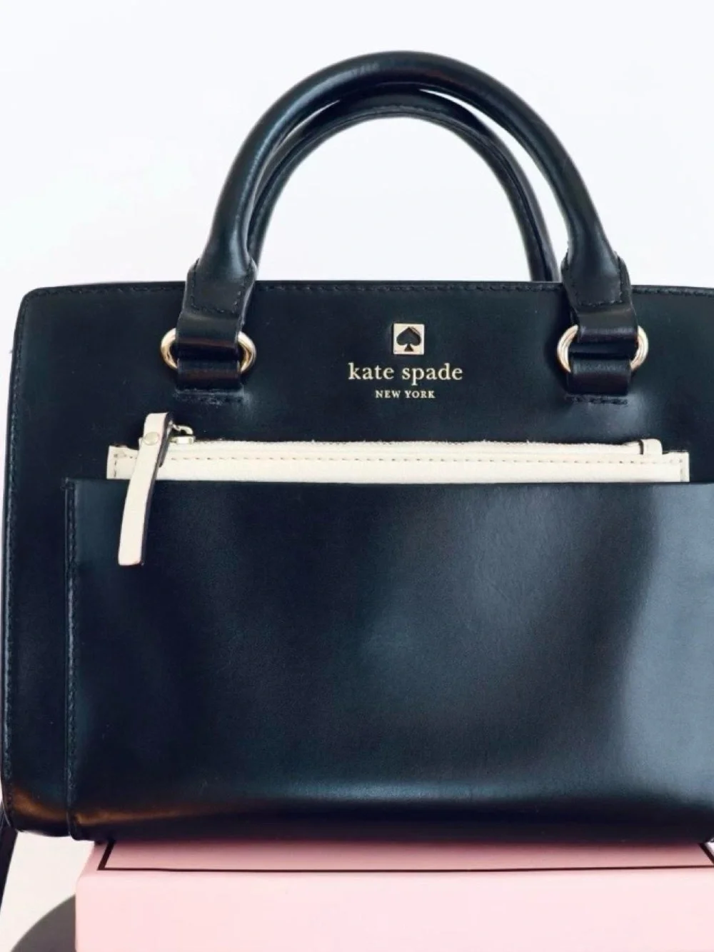 kate spade Black Satchel with Cream Zip Accent
